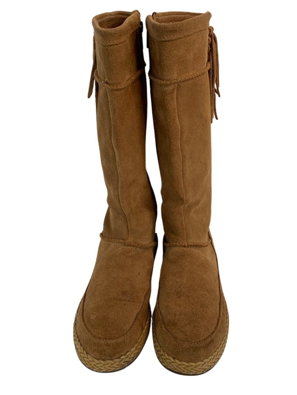 UGG Emerie Suede Knee-High Boots Womens Size 9.5 Zipper & Tassel Chestnut GUC - Picture 9 of 11